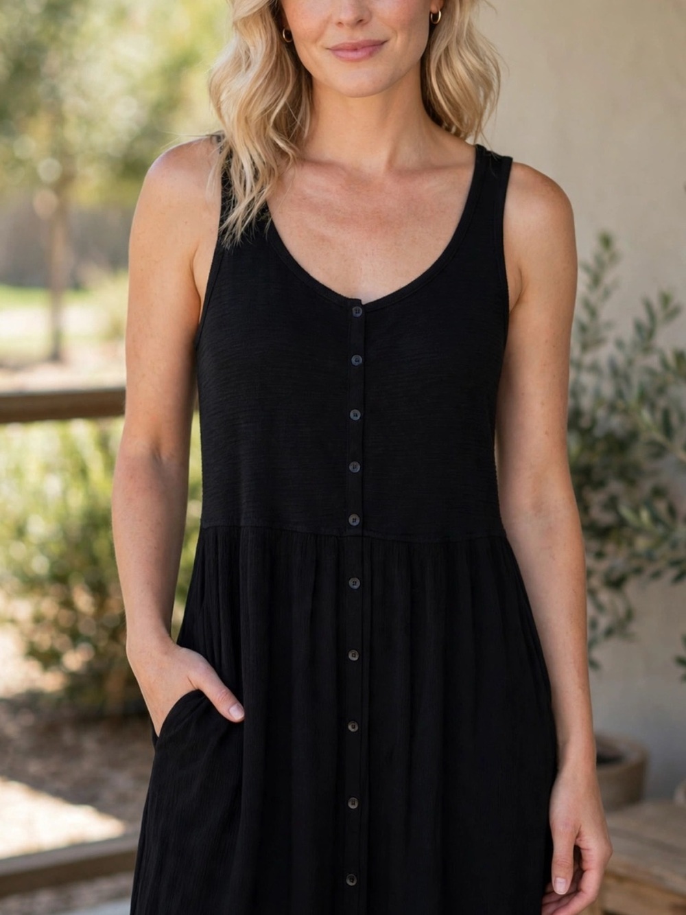 Frye Black Button-Front Midi Dress | Size Medium | Pockets | Excellent Condition